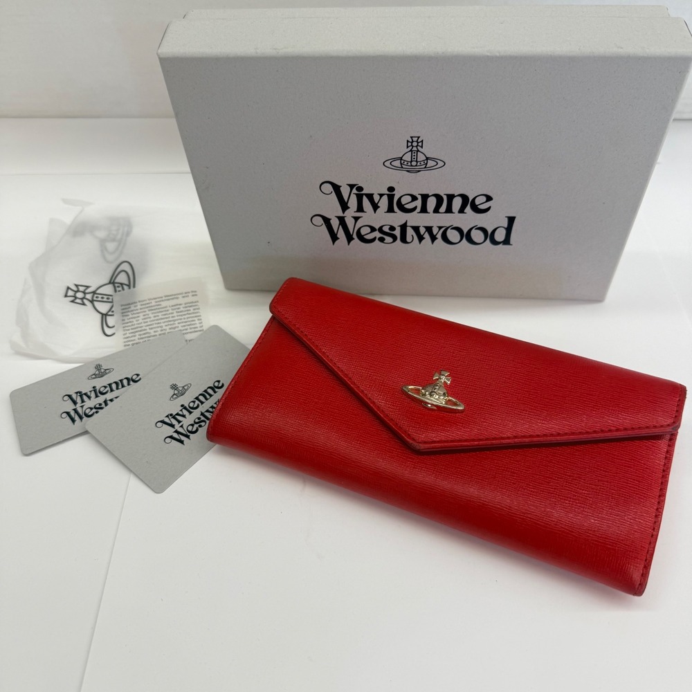 Vivienne Westwood Saffiano Flap Wallet in Red - Pre Loved Excellent condition